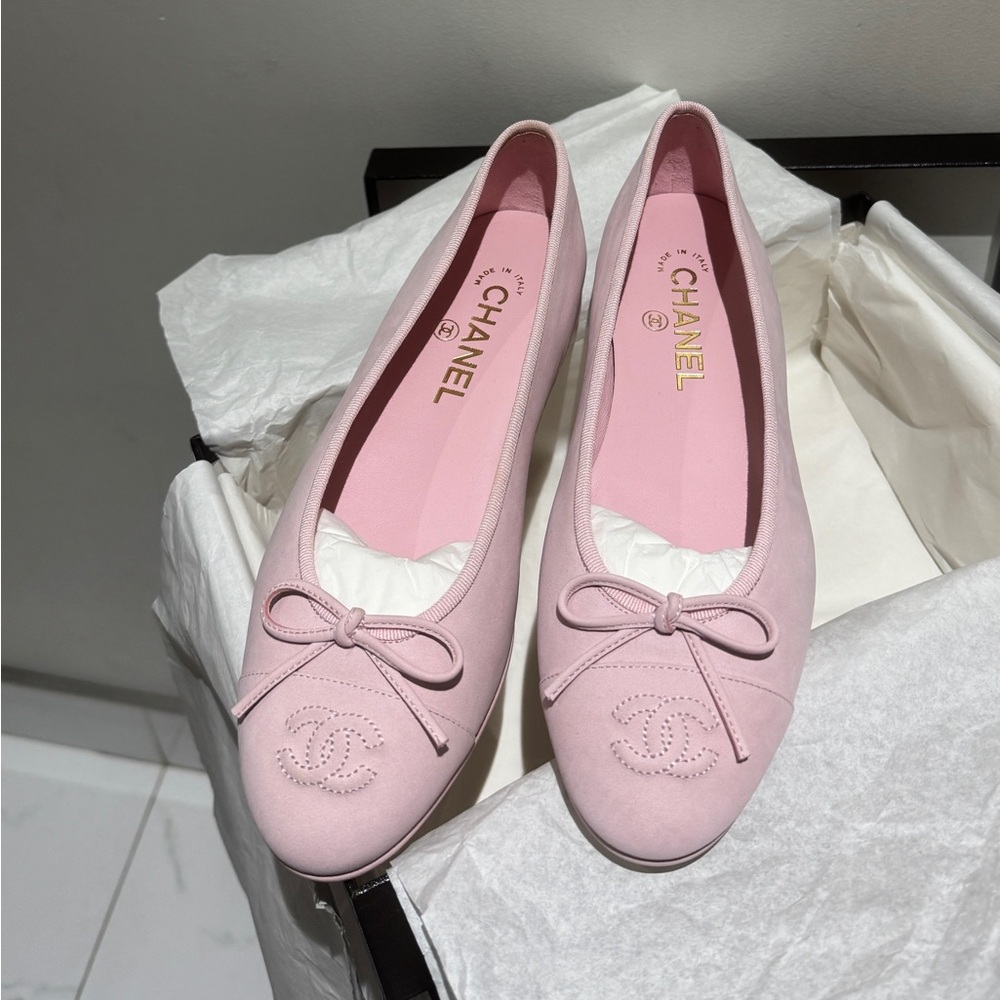 Chanel Pink Suede Ballerinas | Size 38 - Picture 7 of 10